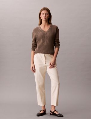 beige cotton stretch straight chino pants for women calvin klein