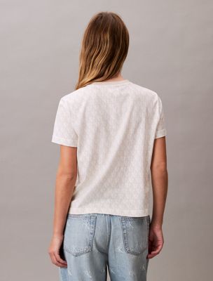 blanc de blanc aop all-over monogram classic t-shirt for women calvin klein