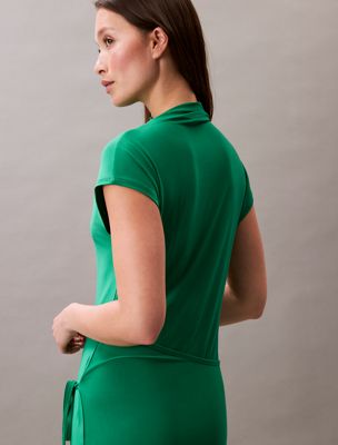 radiant green fitted wrap midi dress for women calvin klein