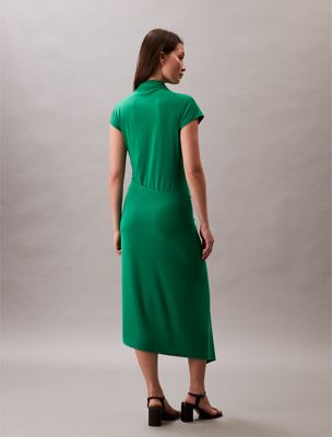 radiant green fitted wrap midi dress for women calvin klein