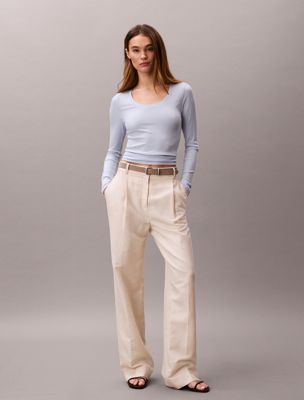 blue ribbed modal long sleeve t-shirt for women calvin klein