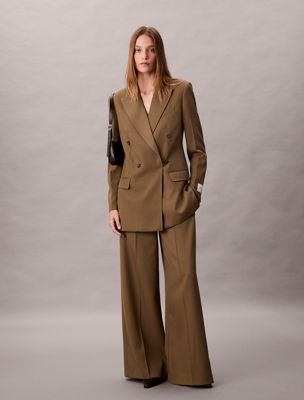 brown double breasted blazer for women calvin klein