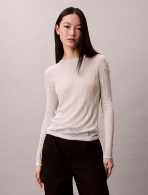 grey shiny cable knit crewneck jumper for women calvin klein
