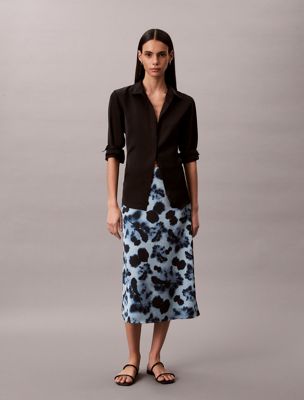 falda midi de satén estampado blue de mujeres calvin klein