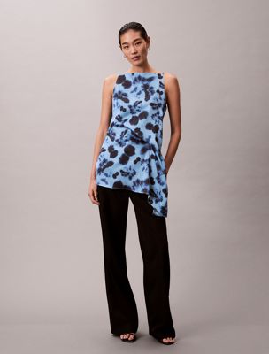 multi tanktop aus satin mit print und gedrehter drapierung für damen - calvin klein