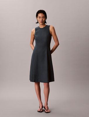  linen blend sleeveless midi dress for women calvin klein jeans