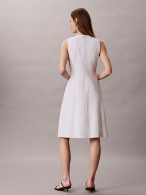 abito midi senza maniche in misto lino white sand da donne calvin klein jeans