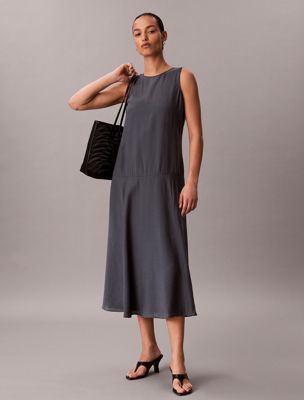 abito maxi con linea ad a in voile blue da donne calvin klein jeans