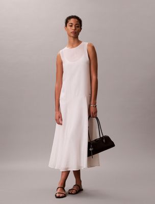 white voile a-line maxi dress for women calvin klein jeans
