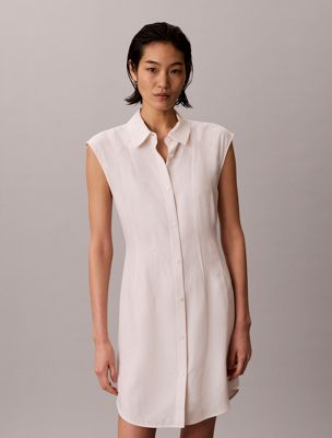white soft lyocell linen shirt dress for women calvin klein