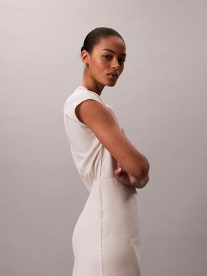 white sand midi-kleid aus weichem leinen und lyocell für damen - calvin klein