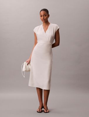 white soft lyocell linen midi dress for women calvin klein