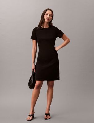 abito a manica corta in crêpe elasticizzato black da donne calvin klein