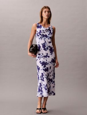 multi printed chiffon cowl neck maxi dress for women calvin klein