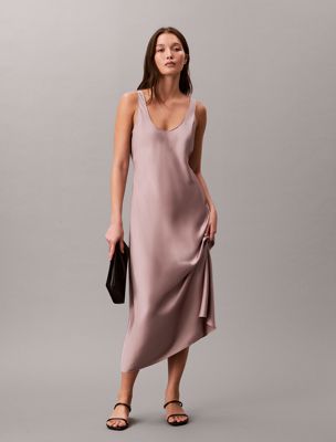 purple midi-slipkleid aus satin für damen - calvin klein