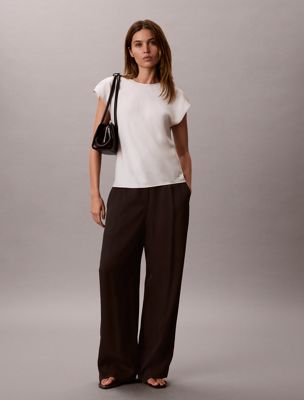 white tailliertes top aus glattem satin für damen - calvin klein