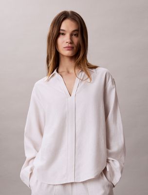 white linen blend tunic shirt for women calvin klein