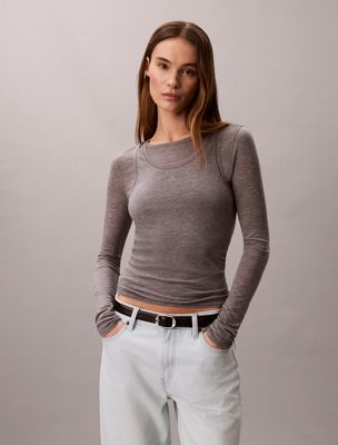 grey wool blend double-layer top for women calvin klein jeans