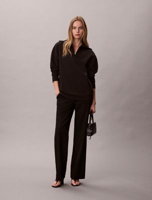 black oversized zip collar sweatshirt for women calvin klein