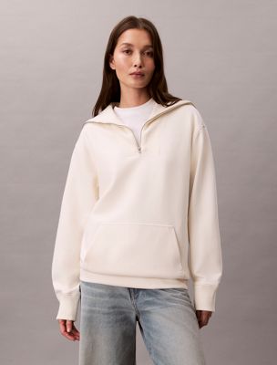 beige oversized zip collar sweatshirt for women calvin klein