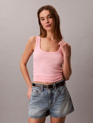pink slim ribbed cotton tank top for women calvin klein