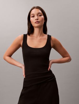 black slim ribbed cotton tank top for women calvin klein