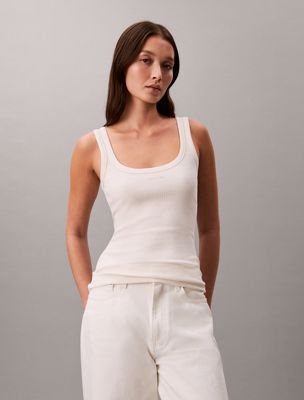 white slim ribbed cotton tank top for women calvin klein