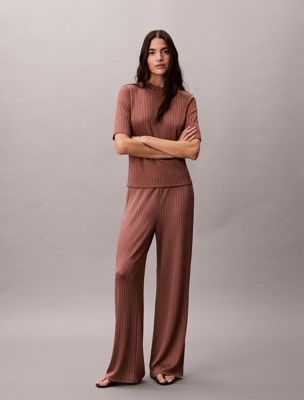 pantaloni a coste lucidi con vita elasticizzata purple da donne calvin klein
