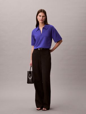 purple short sleeve zip polo jumper for women calvin klein