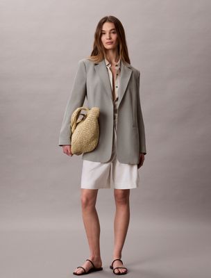 grey casual twill belted blazer for women calvin klein