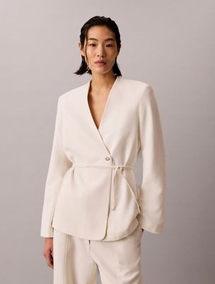 blazer lucido testurizzato white da donne calvin klein