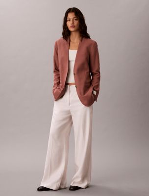 burgundy lyocell linen blend blazer for women calvin klein