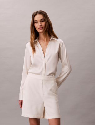 white relaxed textured knit shorts for women calvin klein