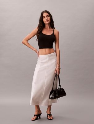jupe trapèze mi-longue en voile beige pour femmes calvin klein