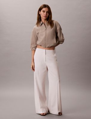 white lyocell linen blend dress trousers for women calvin klein