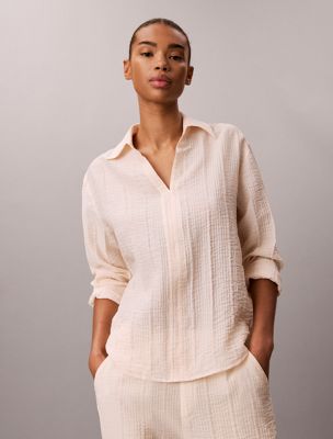 chemise à rayures transparentes en mélange de viscose white pour femmes calvin klein