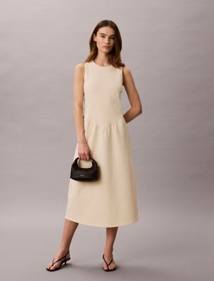 white fit and flare sleeveless midi dress for women calvin klein