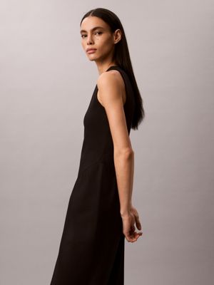 black fit and flare sleeveless midi dress for women calvin klein