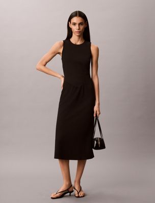 black fit and flare sleeveless midi dress for women calvin klein