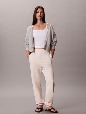 white swobodne spodnie dresowe z bawełny frotte dla kobiety - calvin klein