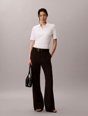 white wąska koszulka polo ze ściągaczowego modalu dla kobiety - calvin klein