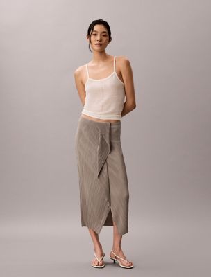 brown drapierter plissee-midirock für damen - calvin klein