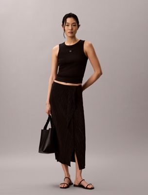 black drapierter plissee-midirock für damen - calvin klein