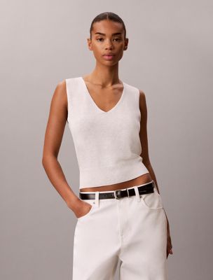 white top bez rękawów z mieszanki lnu dla kobiety - calvin klein