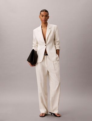 white blazer aus leinen-mix für damen - calvin klein