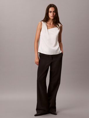 white hammered satin twist top for women calvin klein