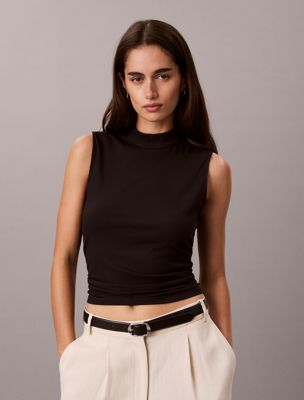 black slim ribbed sleeveless top for women calvin klein