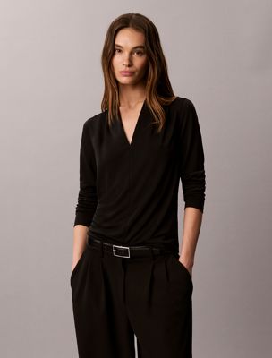 black crepe jersey draped top for women calvin klein