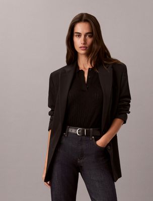 black pointelle short sleeve polo jumper for women calvin klein
