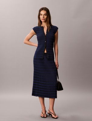 blue tech knit checkered rib skirt for women calvin klein